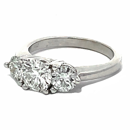 14K White Gold Estate 3Stone Engagement Ring w/1 Diamond=.98ct SI2-I1 J and 2Diams=1.02ctw I1 I Size6.75 