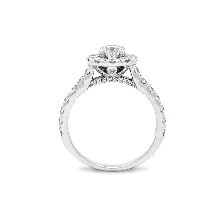 14K White Gold Estate Round Halo Engagement w/1 Diamond=.39apx SI2 H-I and 54 Diams=.27apx SI H-I Size6 2.4dwt