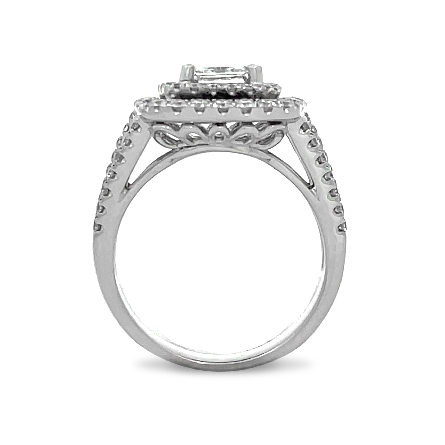 18K White Gold Estate 3Row Split Shank Double Halo Engagement Ring w/1 Radiant Diamond=1.32ct VS2 J and Diams=.87ctw VS-SI H-I Size6.5