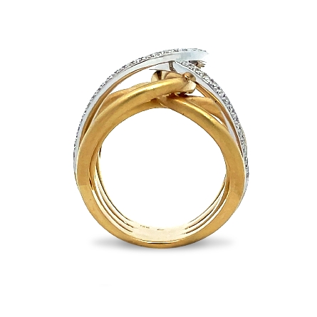 18K Yellow and White Gold Estate over Lapping Loop Ring w/Diams=.32apx SI G-H Size6.5 7.8dwt 