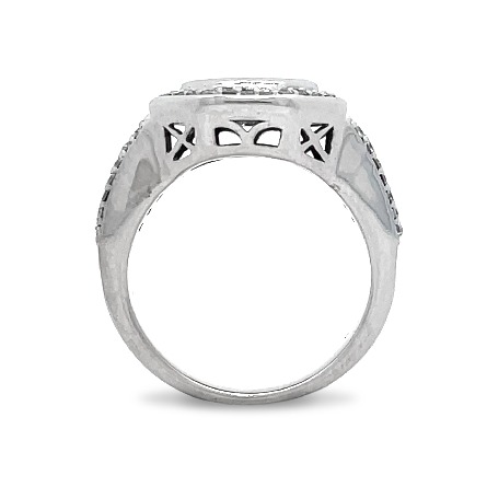 14K White Gold Estate Invisible Set Hexagon Cluster Ring Size7 w/Square Emerald Cut Diams=.21apx 8 Calibre Step Cut Diams=.48apx 14Baguette Diams=.40apx and 58Round Brilliant Cut Diams=.58apx VS-SI I-J 6.4dwt 