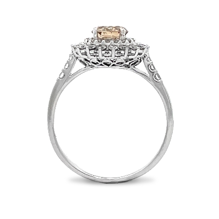 14K White Gold Estate Round Halo Fashion Ring w/1 Brown Diam=1.20ct SI2 Fancy Brown and Diams=.90apx SI H-I Size11 