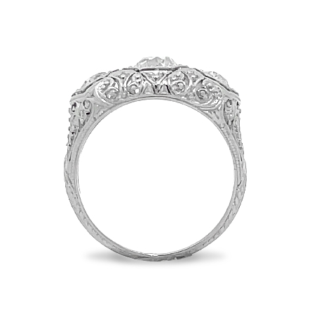 Platinum Estate Antique Style 3Stone Ring Size5.5 w/1Diams=.50apx and 2Diams=.30apx SI1-I1 I-J 2.4dwt 