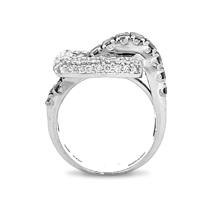 14K White Gold Estate Pave Buckle Ring w/33BrownDiams=0.99apx and 75Diams=1.31apx VS H-I Size6.5 6.7dwt 