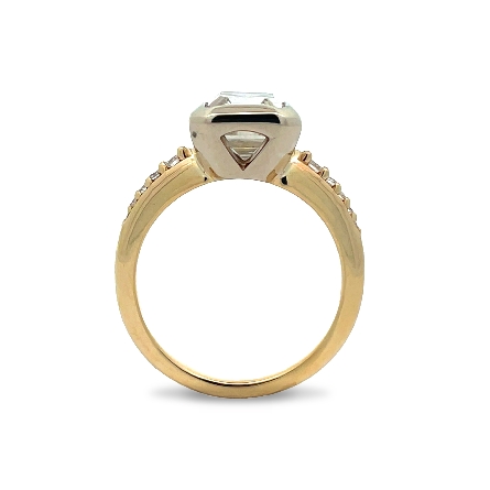14K Yellow and White Gold Estate Bezel Set Engagement Ring w/1 Square Cut Diamond=2.67ct VS1 K and Diams=.12ctw SI H-I Size7 #127216