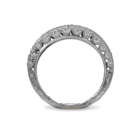 18K White Gold Estate Antique Style Double Milgrain Band w/58Diams=0.60apx VS H-I Size5 1.9dwt