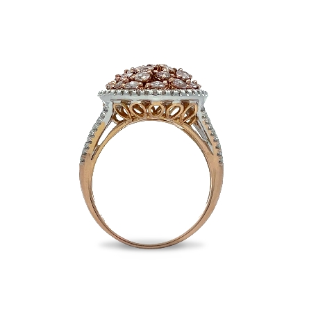18K Rose and White Gold Estate Pear Shaped Cluster Halo Ring w/22Marquise Diams; 4Oval Diams; 4Princess Diams; 4Cushion Cut Diams=1.13apx SI2-I2 Light Pink and Diams=.44apx VS-SI G-H Size8.5 5.7dwt 