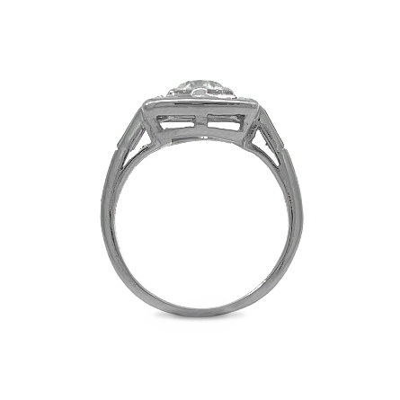 Platinum Estate Sqaure Top Engagement Ring w/1 Round Diam=.47apx; 2Baguette Diams=.28apx; 4 Trillion Diams=.12apx and Cailbre Baguette Diams=.44apx VS H-J Size4.25 2.7dwt