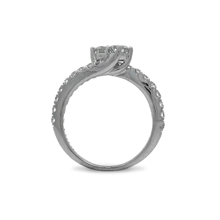 14K White Gold Estate Bypass Prong Set Ring w/2Diams=0.76apx and 20Diams=0.55apx I1 I-J Size9.5 3.4dwt