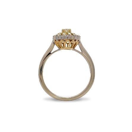18K Two Tone Estate Oval Double Halo Ring w/1 Oval Diam=0.21apx VS Fancy Light Yellow and 12 Diams=0.12apx VS Light Yellow and 14 Diams=0.28apx VS H-I Size6.75 2.9dwt
