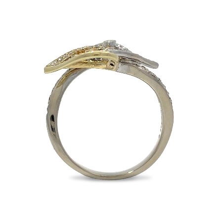 14K Two Tone Estate Crossover Leaves Ring w/86Diams=.45apx VS-I1 H-I Size6.5 2.0dwt
