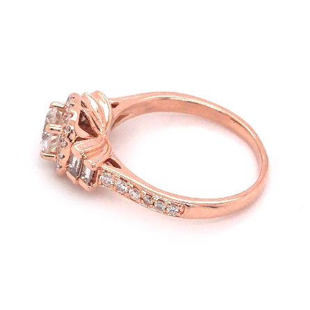 14K Rose Gold Estate Halo Engagement Ring w/Diam=.65apx SI2 H-I and Diams=.55apx Size 7.75 2.5dwt