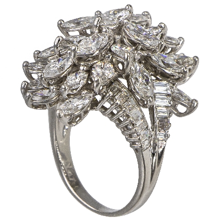 Platinum Estate Cocktail Ring w/Marquise and Baguette Diams=5.00apx VS G-H Size7 7.9dwt