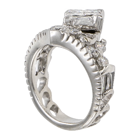 14K White Gold Estate Tiara Style Ring w/Princess-Cut and Round Diams=2.00apx VS-SI H-I Size6.5 5.5dwt