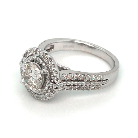 14K White Gold Estate Round Halo Engagement Ring w/Diam=.82ct VVS1 L Faint Brown and Diams=.75apx VS-SI H-I Size 6.5