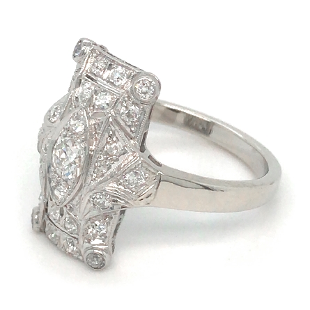 Platinum and 14K White Gold Estate Filigree Antique Ring w/Old European and Mixed Cut Diams=1.00apx SI H-I Size9.75 4.2dwt