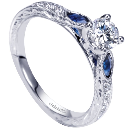 Platinum Estate Engagement Ring w/Diam=.36ct VS1 J; 2Marquise Sapphire=.20ctw and Diams=.11ctw SI1 G-H Size 6.5 (S619747)