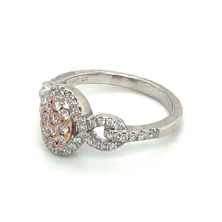 14K White and Rose Gold Estate Oval Cluster Ring Size7 w/Pink Diams=.20apx and Diams=.31apx SI H-I 2.5dwt