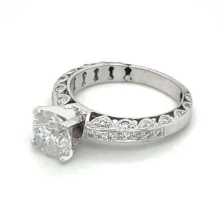18K White Gold Estate Milgrain Engagement Ring w/1 Diamond=2.18apx I2 H and Diams-.45apx SI H-I Size8 4.6dwt 