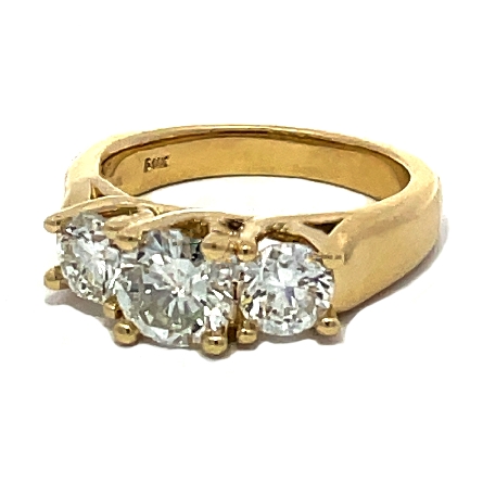 14K Yellow Gold Estate 3Stone Engagement Ring w/1Round Diamond=1.05ct I1 J and 2Diams=1.14ctw SI1 I-J Size7 