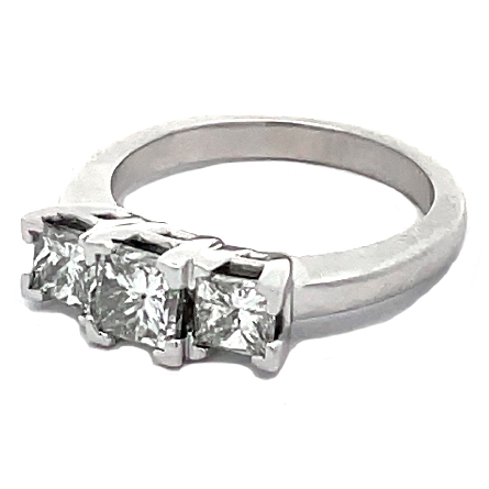 14K White Gold Estate 3 Stone Engagement Ring w/1 Princess Diamond=.92ct SI2 J and 2 Princess Diams=.83ctw VS-SI J Size 7