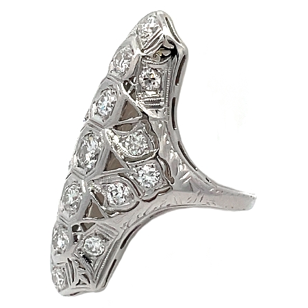Platinum Estate Elongated Antique Style Ring w/17Diamonds=1.19apx VS G-H Size6 3.30dwt