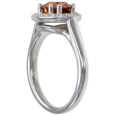 14K White Gold Estate East-to-West Halo Ring w/Spessertite Garnet=2.07ct and 20Diams=.15ctw SI H-I Size 7