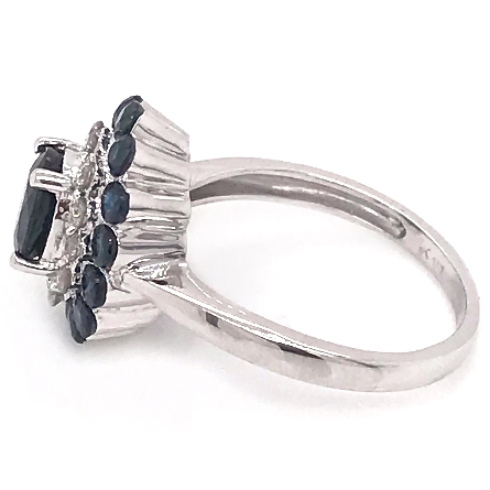 14K White Gold Estate Oval Halo Ring w/Sapphire and Diamonds=.29apx SI2-I1 I-J Size 7 2.8dwt