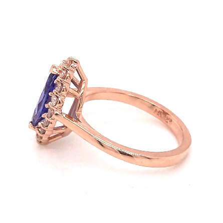 14K Rose Gold Estate Halo Engagement Ring w/11x5.5 Marquise Tanzanite=1.39ct and 16Diams=.31ctw SI J Size 6.75
