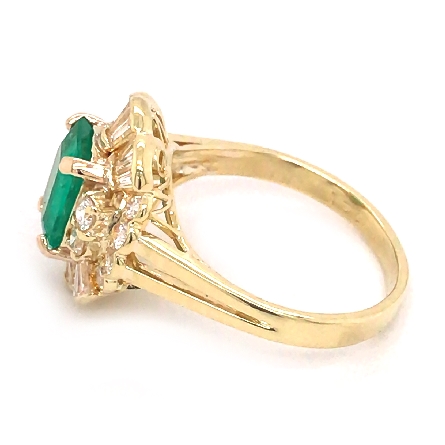 18K Yellow Gold Estate Emerald-Cut Emerald Halo Ring w/Baguette and Round Diams=2.00apx VS I-J Size7.75 3.4dwt
