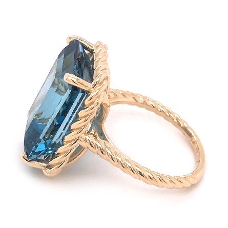 14K Yellow Gold Estate Rope Halo Ring w/18x13mm Emerald-Cut Blue Topaz=19.13ct Size 7