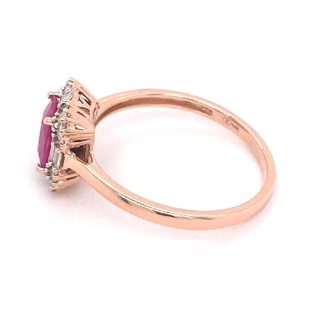 14K Rose Gold Estate Cushion-Cut Ruby Halo Ring w/4Round Diams=.05apx and 24Baguette Diams=.51apx SI2-I1 I-J Size11 2.1dwt