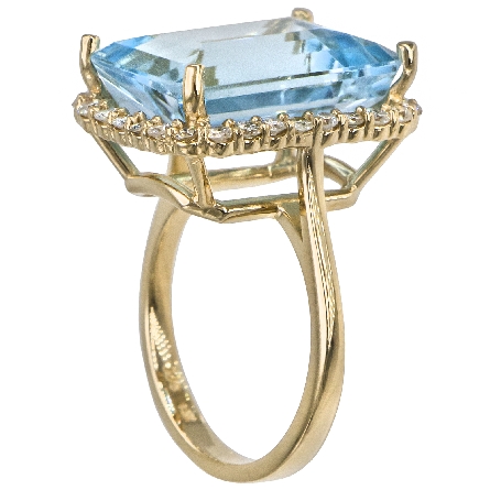 14K Yellow Gold Estate Halo Ring w/Blue Topaz=15.81ct and 30Diams=.62ctw SI2-I1 H-I Size 7