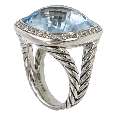 Sterling Silver Estate David Yurman Blue Topaz Bezel Halo Ring w/Diams=.42apx SI H-I Size6.25