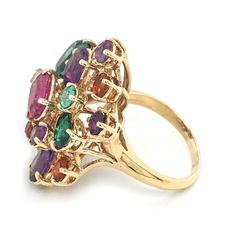 18K Yellow Gold Estate Tourmaline; Amethyst; Citrine; and Green Triplet Cocktail Ring w/1Diam=.08apx SI J Size6.5 7.0dwt
