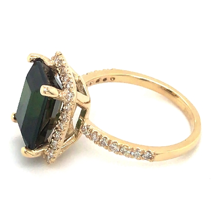 14K Yellow Gold Estate 11x9mm Green Tourmaline Halo Ring w/40Diams=.48ctw SI2 H-I Size 6.75   As Is  