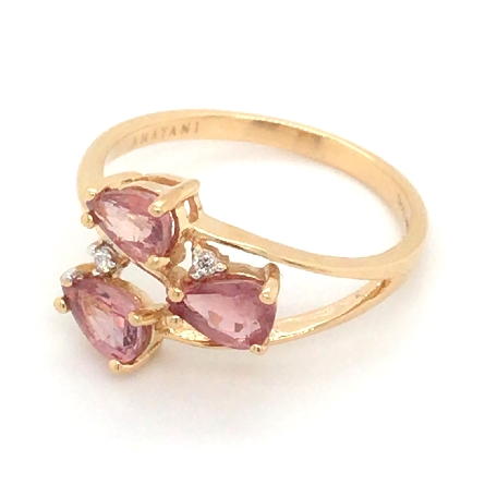 18K Yellow Gold Estate Pink Sapphire Fashion Ring w/Diams=.02apx SI I-J Size7 1.9dwt