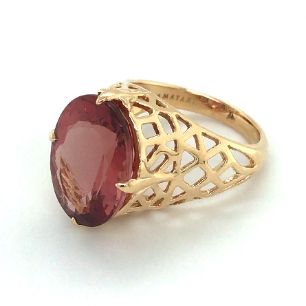 18K Yellow Gold Estate Oval Red Appetite=12.71ct Open Design Ring Size9 6.7dwt
