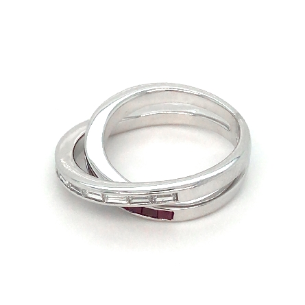 18K White Gold Estate Crossover Channel Ruby Band w/12 Baguette Diams=.55apx VS-SI H-I Size6.5 5.2dwt