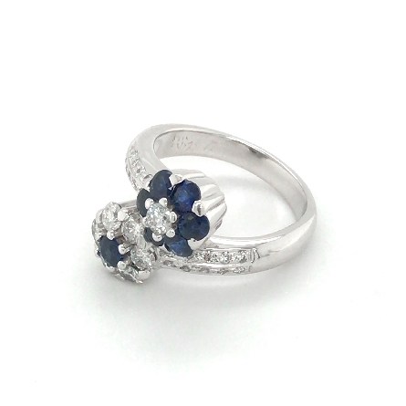 14K White Gold Estate Floral Bypass Sapphire Ring w/Diams=1.00apx SI-I1 I-J Size7 4.9dwt