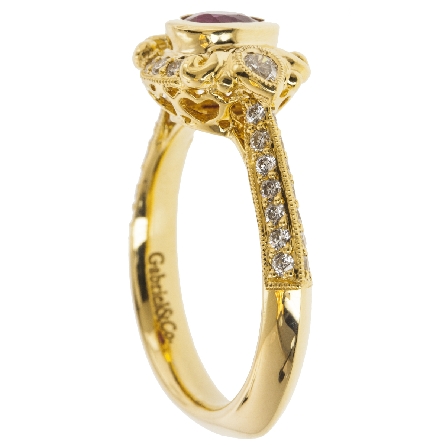 18K Yellow Gold Estate Milgrain Design Bezel Fashion Ring w/Ruby=.78ct and Diams=.53ctw SI I-J Size 6.5 (S150849)