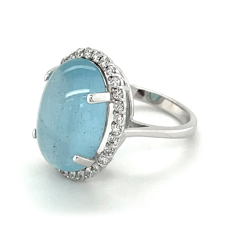 14K White Gold Estate Oval Halo Ring w/18x12mm Cabachon Aquamarine=10.35ct and Diams=.65ctw SI H-I Size 6.75