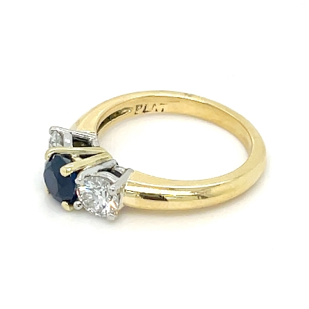 18K Yellow Gold and Platinum Estate Sapphire 3 Stone Ring w/2Diams=.75apx Size 6 3.6dwt