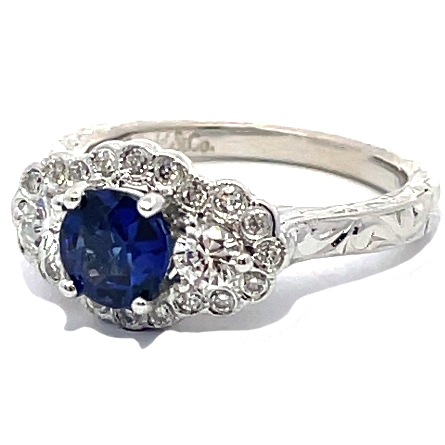 14K White Gold Estate Gabriel and Co Etched Vintage Style Sapphire Ring w/Diams=.42ctw SI2 H-I Size5.25 #ER8599W44JJ (S129389)