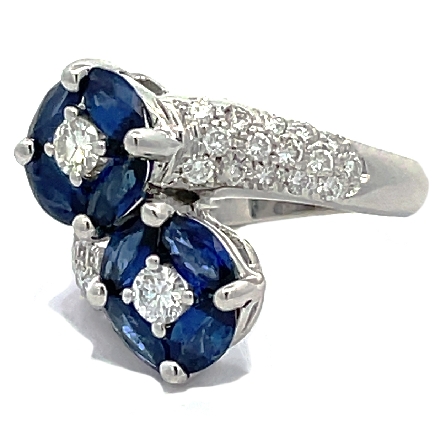 14K White Gold Estate ByPass Ring w/Sapphires and Diamonds=.50apx VS-SI H-I Size7 4.7dwt