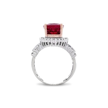 14K White and Rose Gold Estate Rubelite Ring w/6 Baguette Diams=.35apx VS I and 44 Round Clear Diams=.44apx SI-I I-J Size 8    5.9dwt