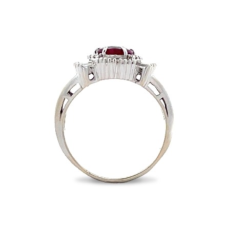 18K White Gold Estate Fan Style Ruby Ring w/9Round and 14 Baguette Diams=.35apx SI H-I Size6.5 2.4dwt