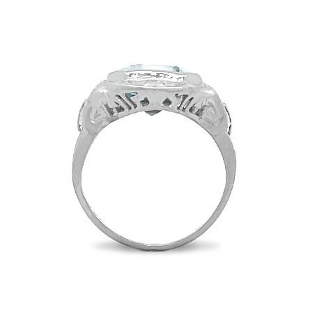 14K White Gold Estate Aquamarine Filigree Ring Size3.75 2.0dwt