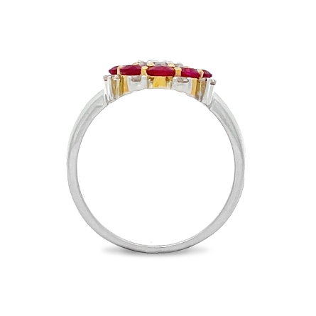 18K Yellow and White Gold Estate Ruby Cluster Flower Ring Size7 w/Diams=0.20apx SI H-I 3.6dwt 