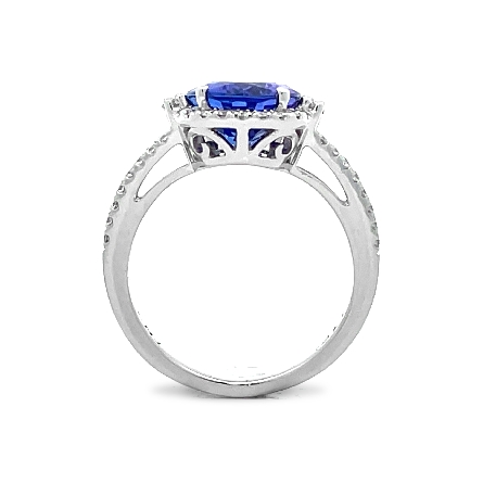 14K White Gold Estate Tanzanite Oval Halo with Split Shank Ring w/54Diams=0.80apx VS G-H Size6 3.3dwt